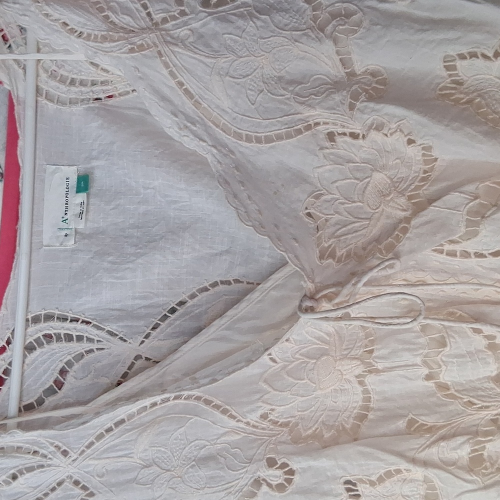 Anthropologie White Lace Embroidered Top 3x